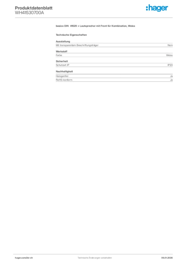 Bild Hager Produktdatenblatt WH41530700A | Hager Schweiz