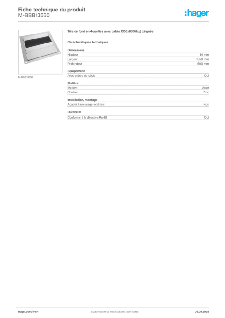Image Hager Fiche technique du produit M-BBB13560 | Hager Suisse