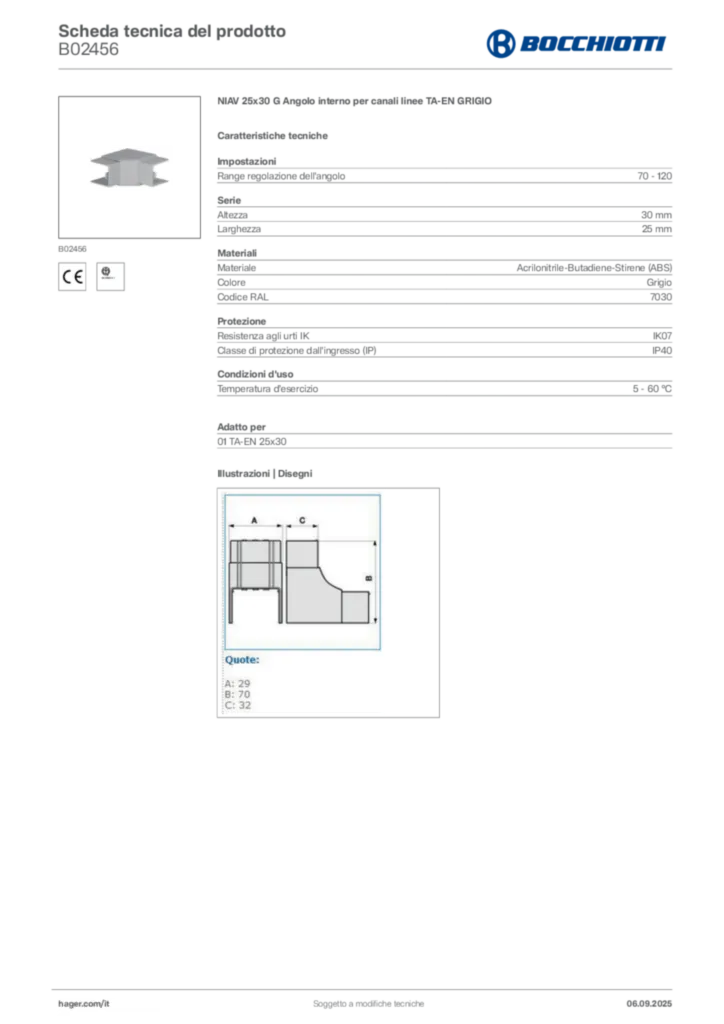 Immagine Bocchiotti Scheda tecnica del prodotto B02456 | Hager Italia