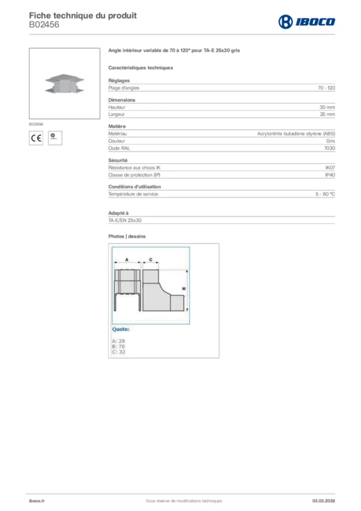 Image Iboco Fiche technique du produit B02456 | Hager France