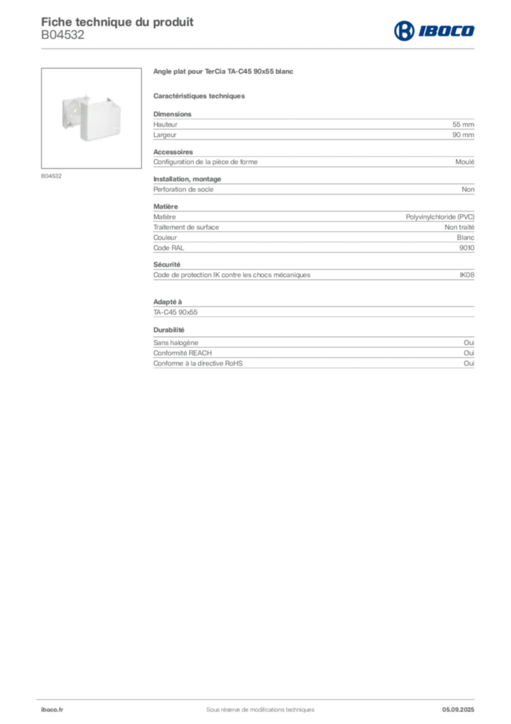 Image Iboco Fiche technique du produit B04532 | Hager France