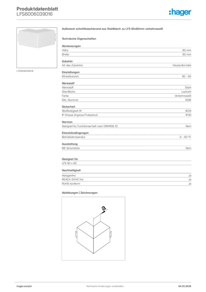 Bild Hager Produktdatenblatt LFS6006039016 | Hager Deutschland