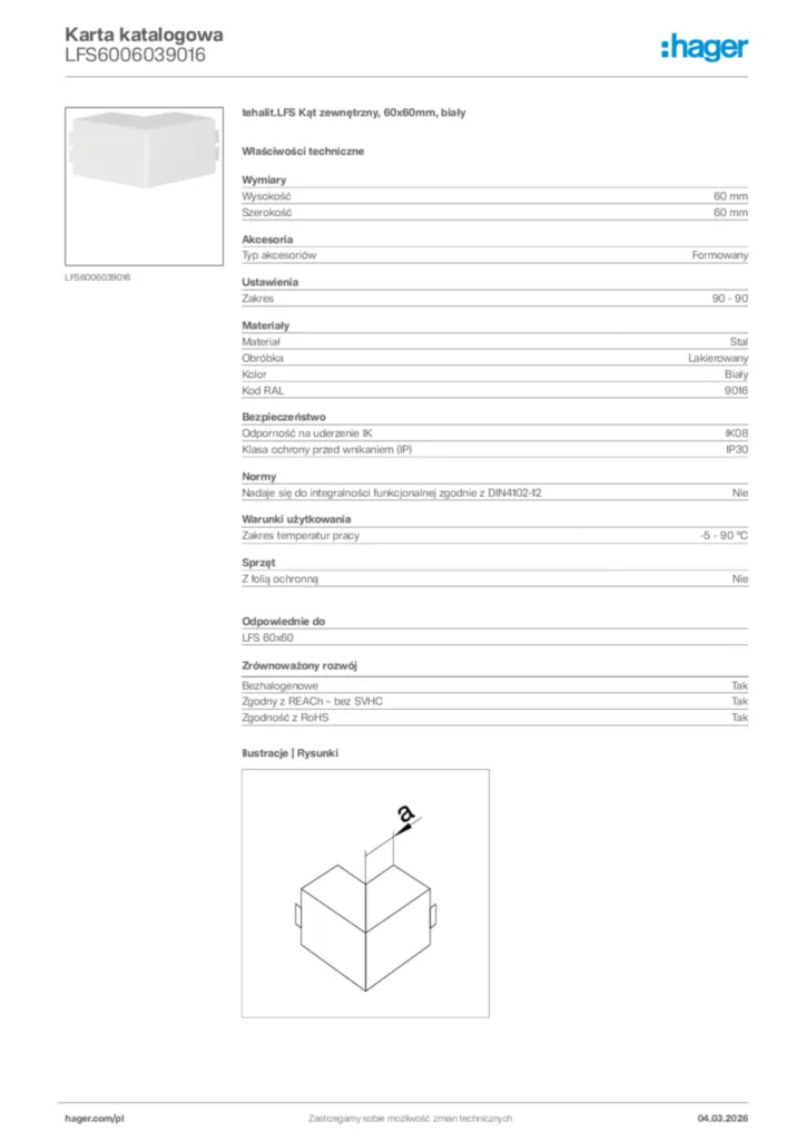 Zdjęcie Hager Karta katalogowa LFS6006039016 | Hager Polska