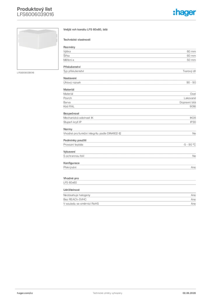 Obrázek Hager Generováno - Datový list produktu LFS6006039016 | Hager