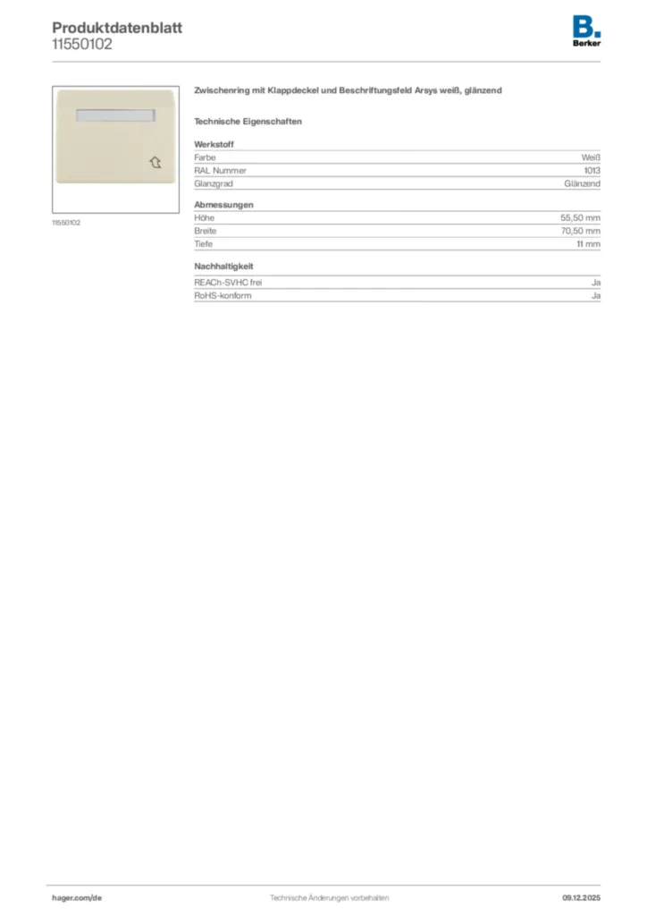 Bild Berker Produktdatenblatt 11550102 | Hager Deutschland