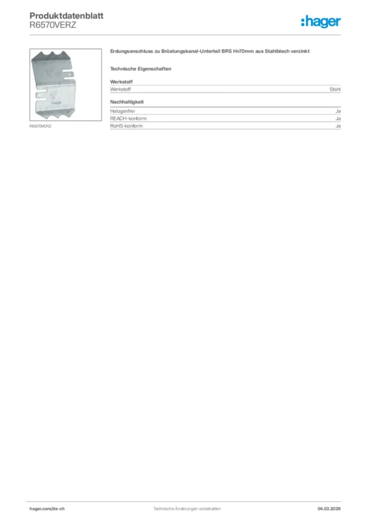 Bild Hager Produktdatenblatt R6570VERZ | Hager Schweiz