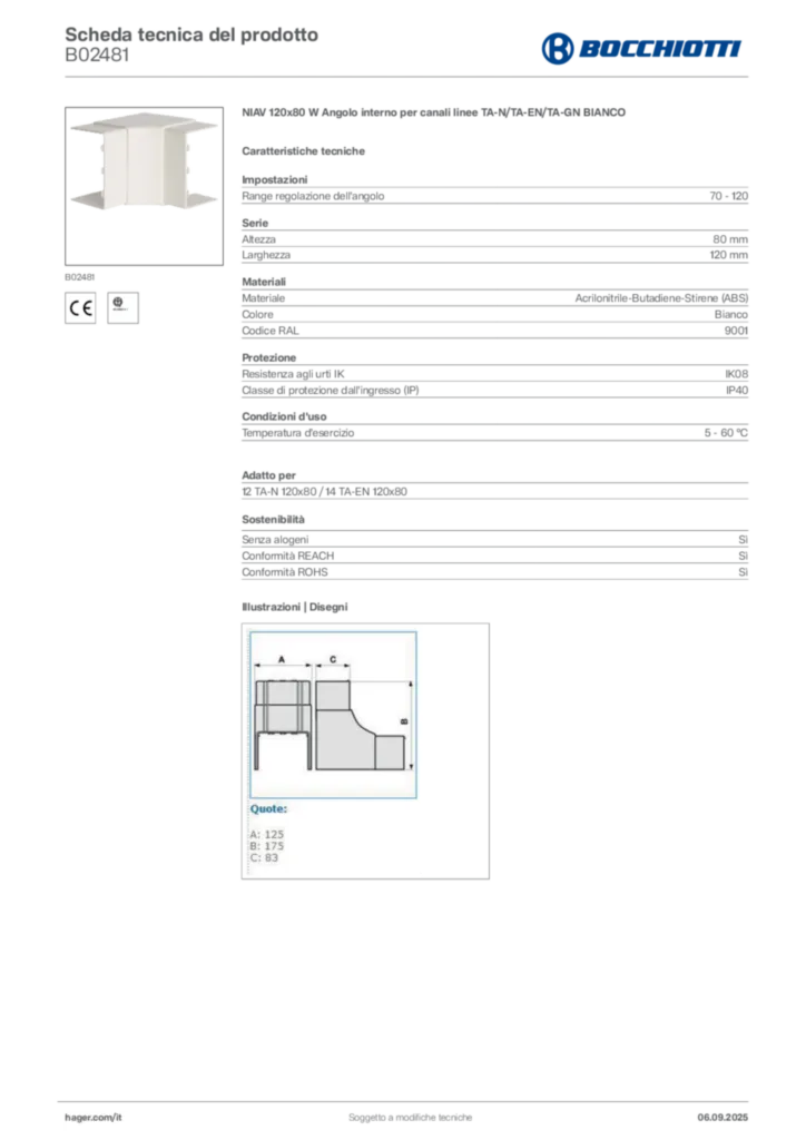 Immagine Bocchiotti Scheda tecnica del prodotto B02481 | Hager Italia