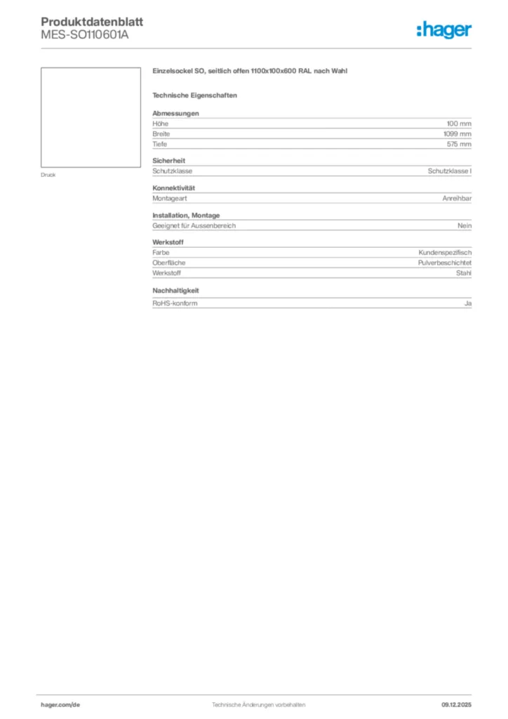 Bild Hager Produktdatenblatt MES-SO110601A | Hager Deutschland
