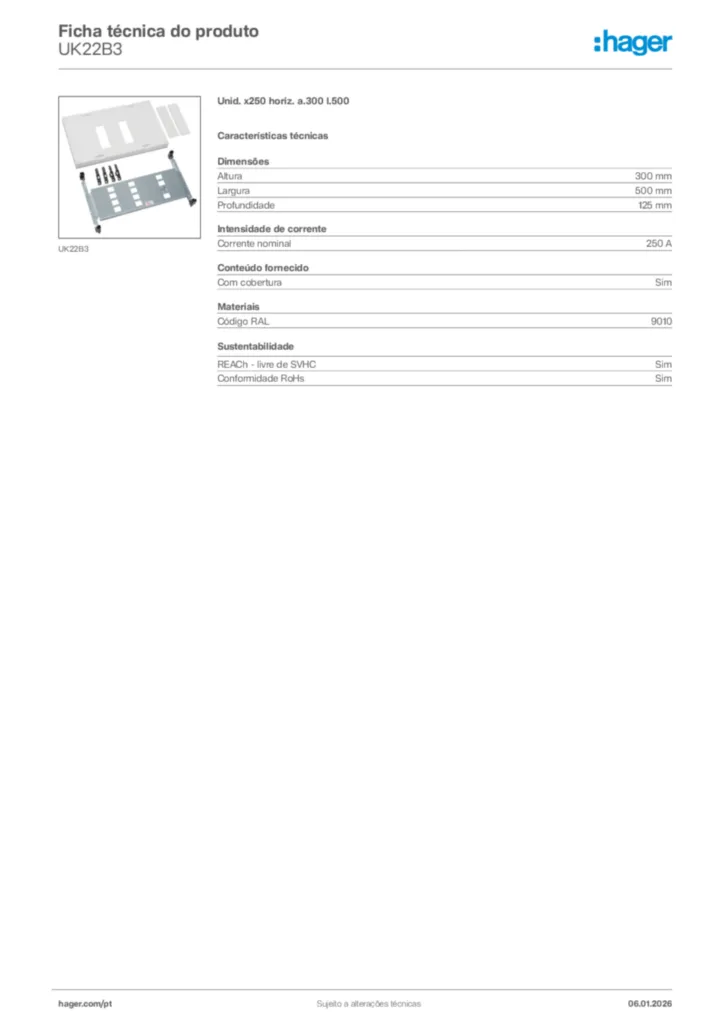 Imagem Hager Ficha técnica do produto UK22B3 | Hager Portugal