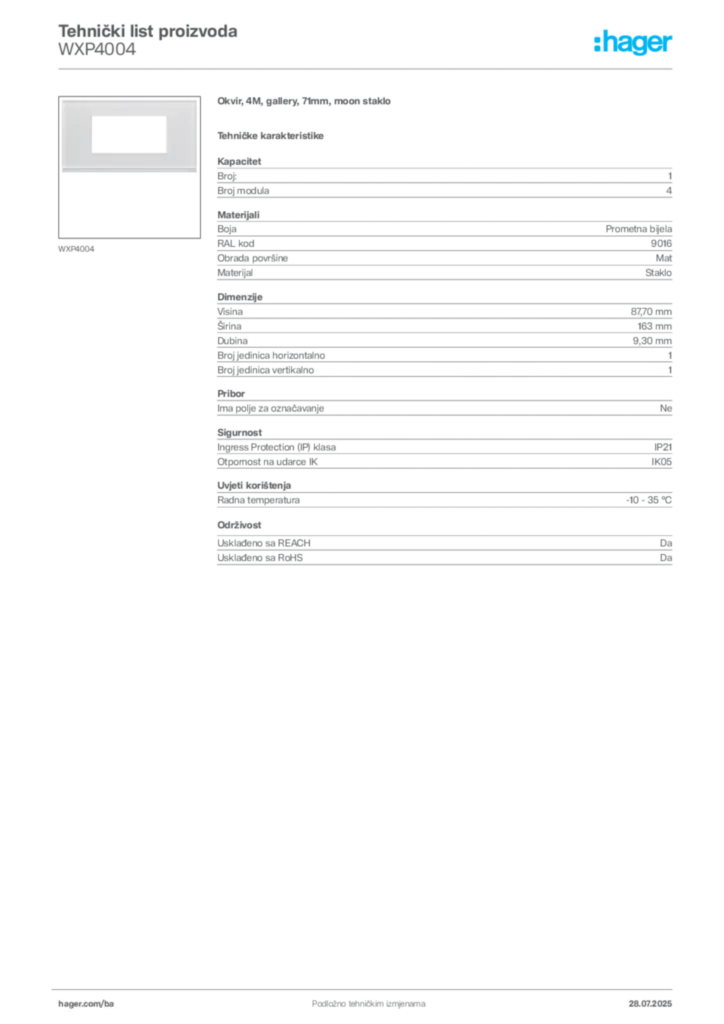 Slika Hager Product data sheet WXP4004  | Hager