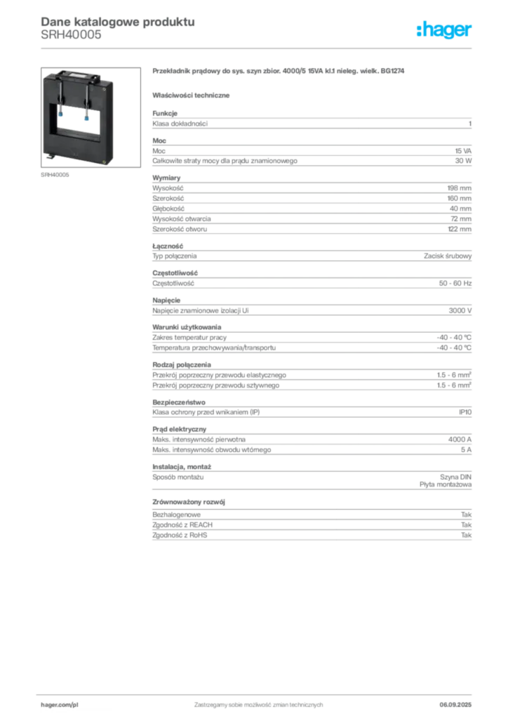 Zdjęcie Hager Dane katalogowe produktu SRH40005 | Hager Polska