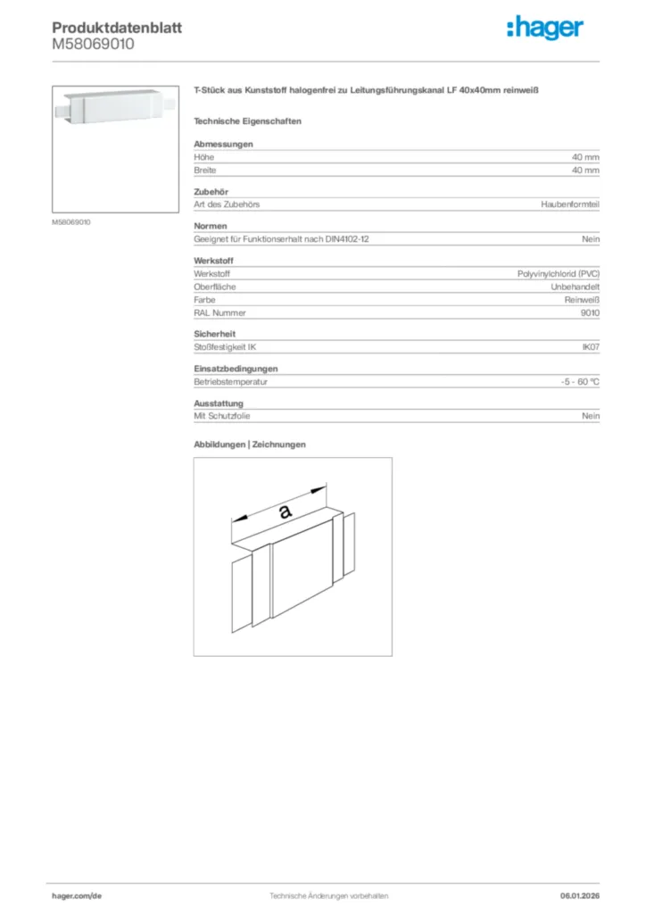 Bild Hager Produktdatenblatt M58069010 | Hager Deutschland