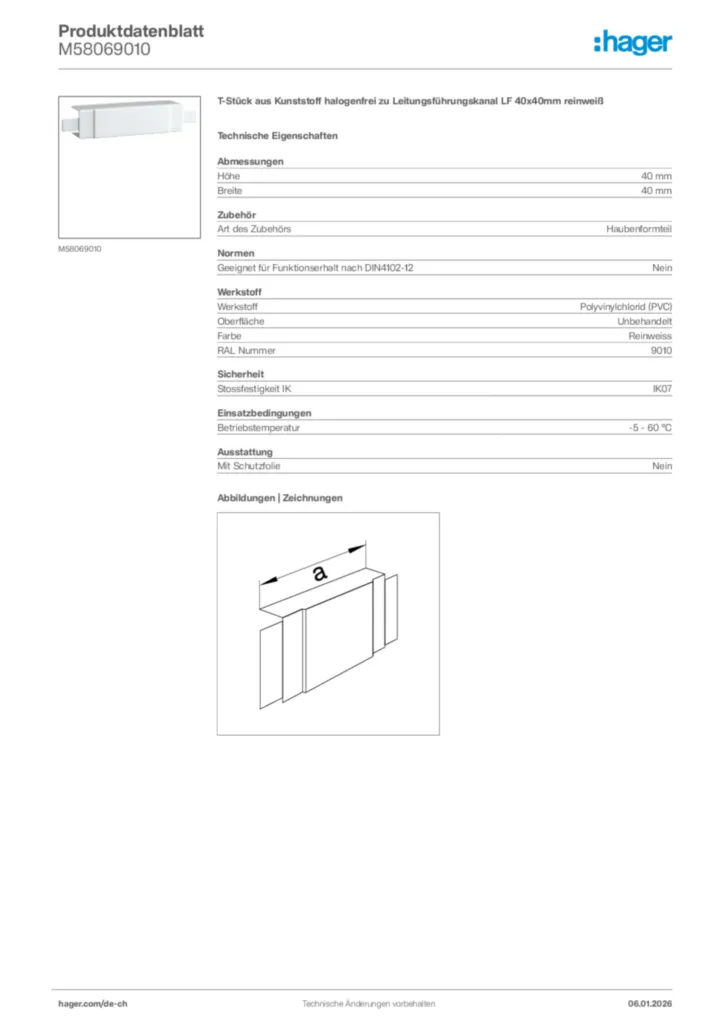 Bild Hager Produktdatenblatt M58069010 | Hager Schweiz