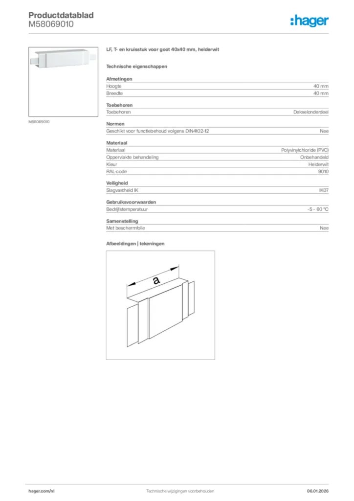 Afbeelding Hager Productdatablad M58069010 | Hager Nederland