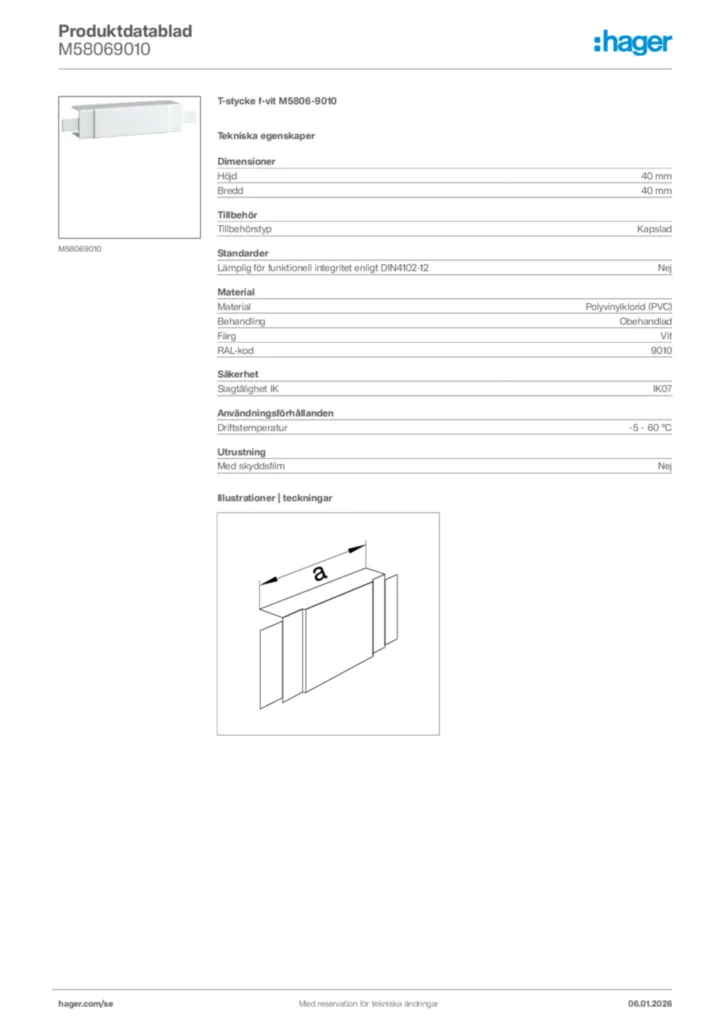 Bild Hager Produktdatablad M58069010 | Hager Sverige