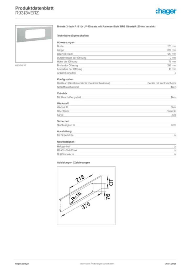 Bild Hager Produktdatenblatt R9313VERZ | Hager Deutschland