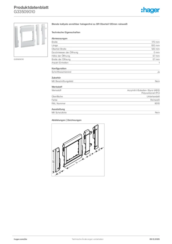 Bild Hager Produktdatenblatt G33509010 | Hager Deutschland