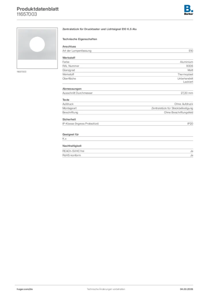 Bild Berker Produktdatenblatt 11657003 | Hager Deutschland