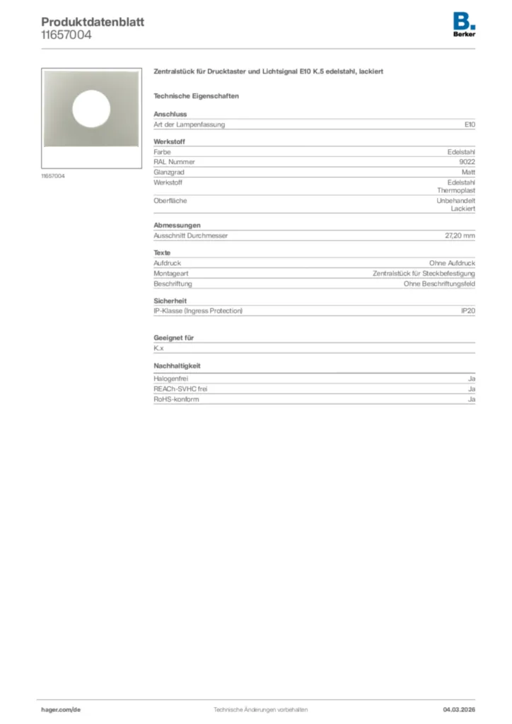 Bild Berker Produktdatenblatt 11657004 | Hager Deutschland