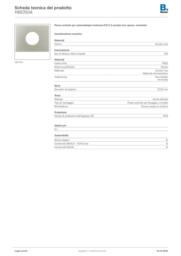 Immagine Berker Scheda tecnica del prodotto 11657004 | Hager Italia