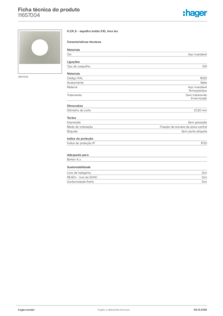 Imagem Hager Ficha técnica do produto 11657004 | Hager Portugal