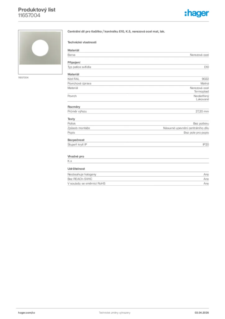 Obrázek Hager Product data sheet 11657004 | Hager