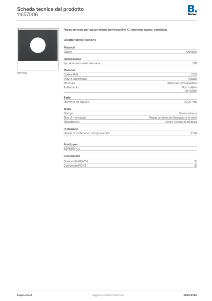 Immagine Berker Scheda tecnica del prodotto 11657006 | Hager Italia