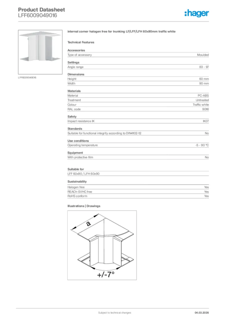 Image Hager Product data sheet LFF6009049016  | Hager Africa