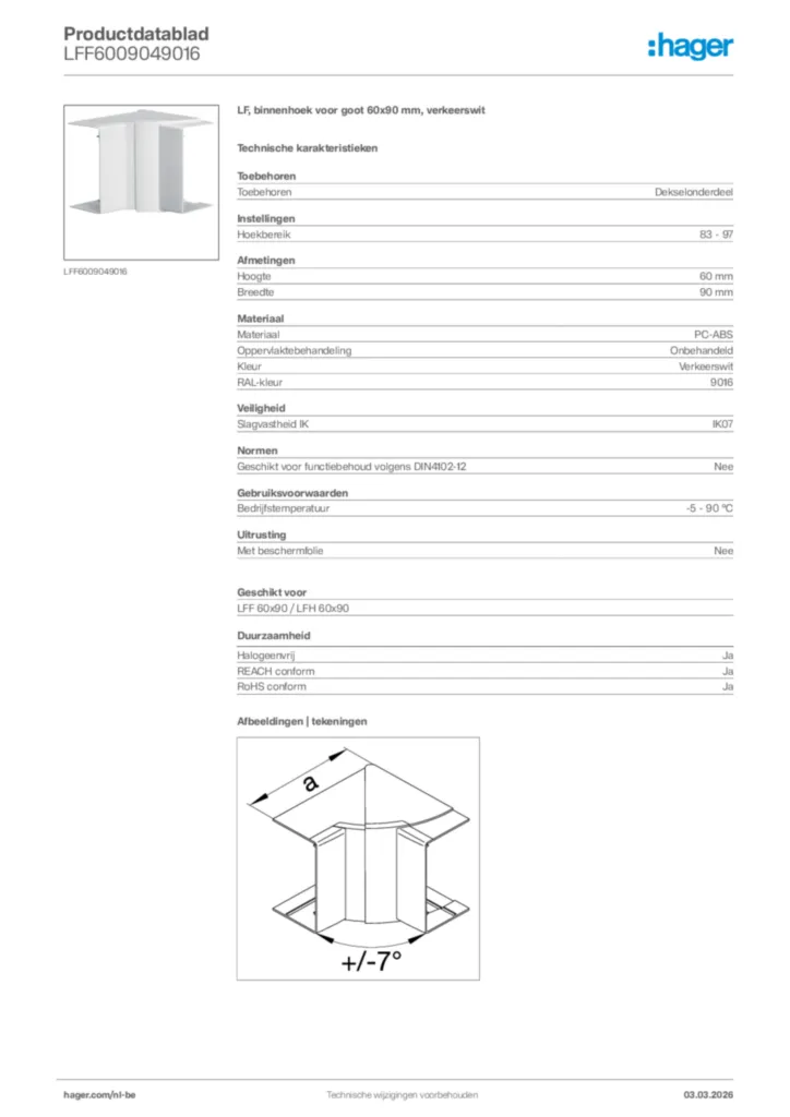 Afbeelding Hager Productdatablad LFF6009049016 | Hager Belgium