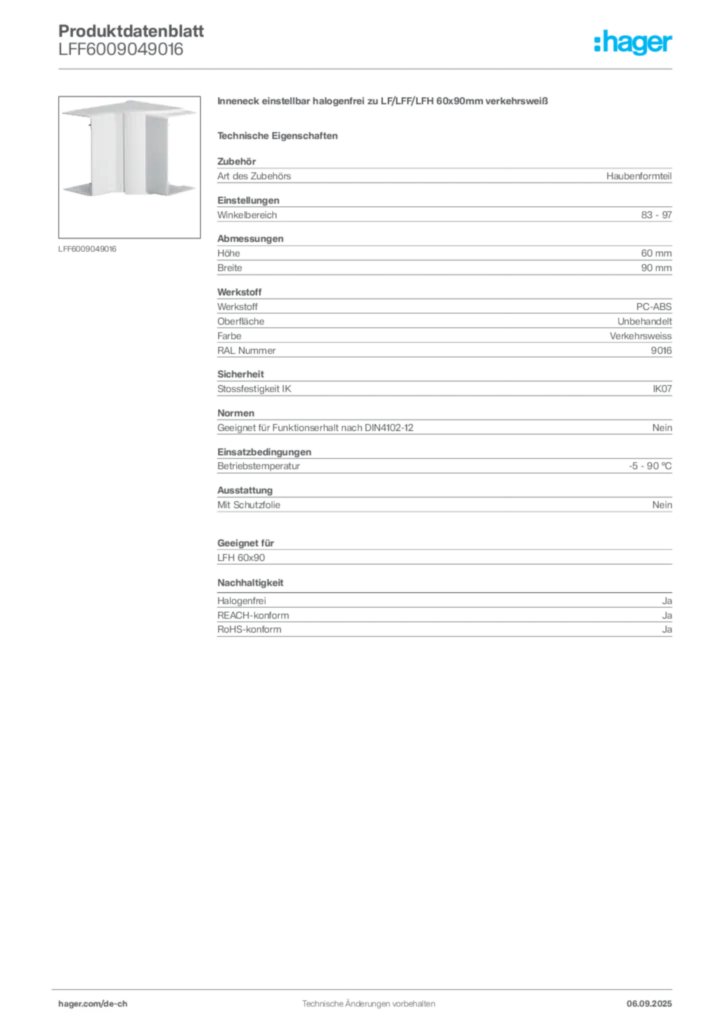 Bild Hager Produktdatenblatt LFF6009049016 | Hager Schweiz