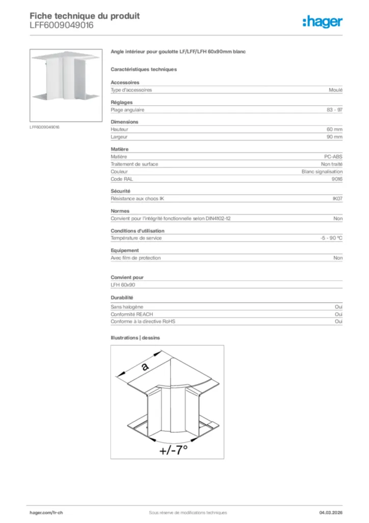 Image Hager Fiche technique du produit LFF6009049016 | Hager Suisse