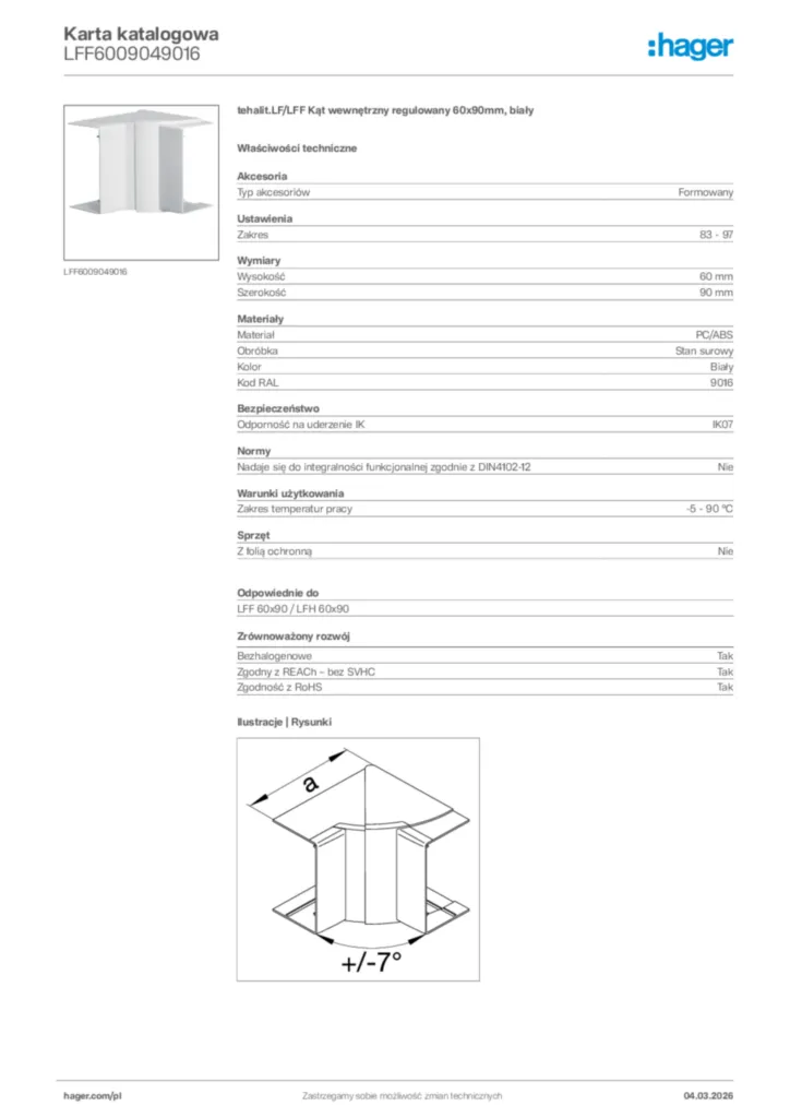 Zdjęcie Hager Karta katalogowa LFF6009049016 | Hager Polska