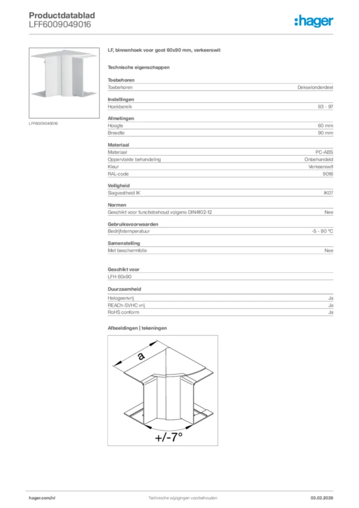 Afbeelding Hager Productdatablad LFF6009049016 | Hager Nederland