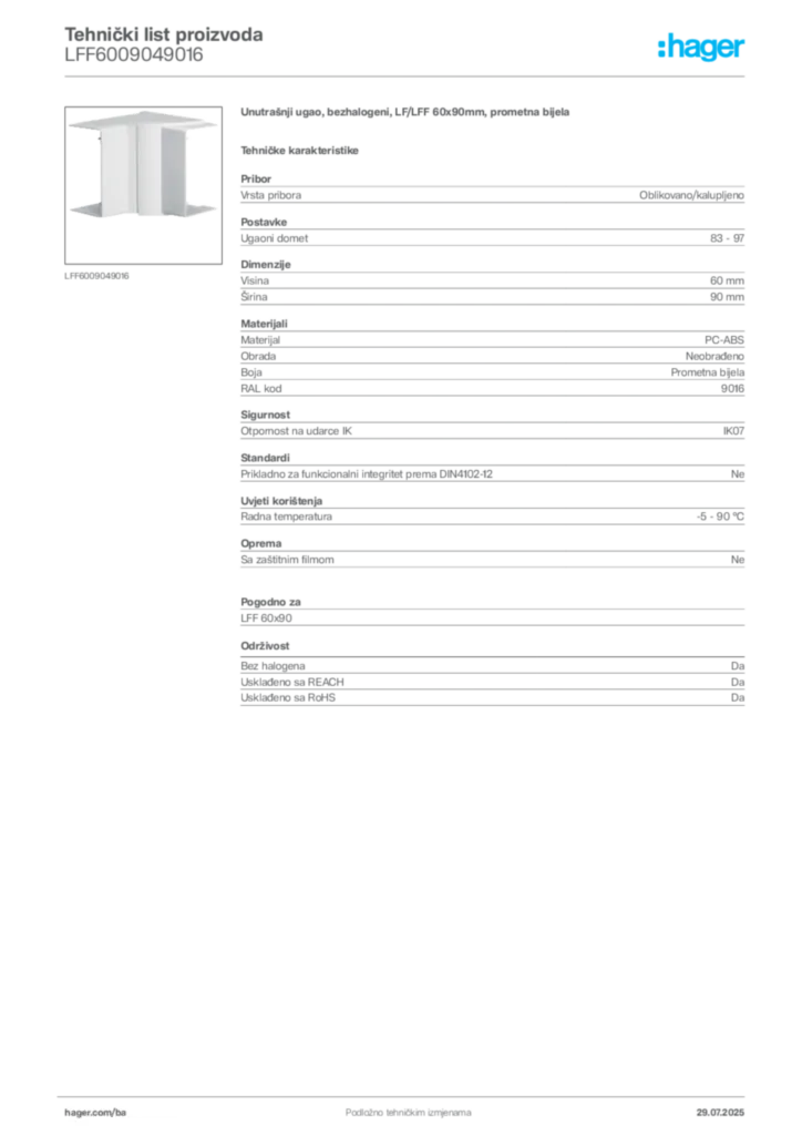 Slika Hager Product data sheet LFF6009049016  | Hager