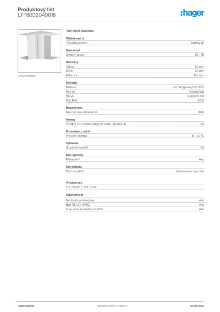 Obrázek Hager Product data sheet LFF6009049016 | Hager