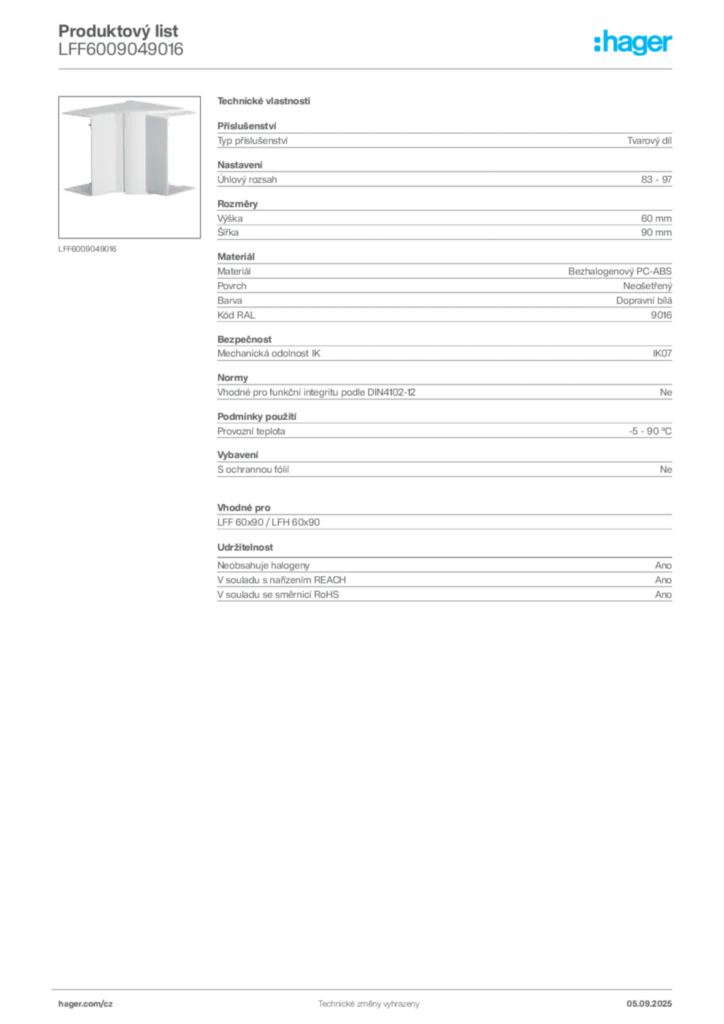 Obrázek Hager Produktový list LFF6009049016 | Hager