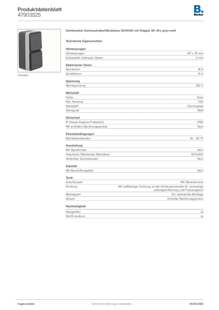 Bild Berker Produktdatenblatt 47903525 | Hager Deutschland