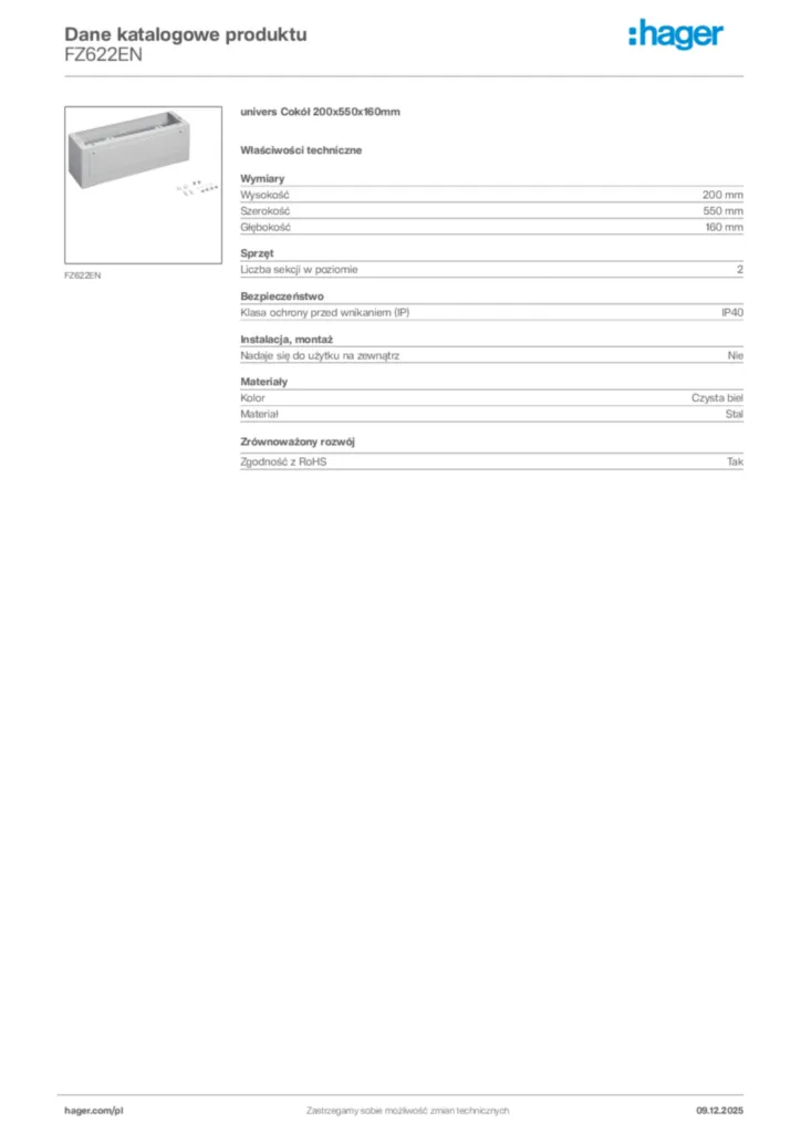 Zdjęcie Hager Karta katalogowa FZ622EN | Hager Polska