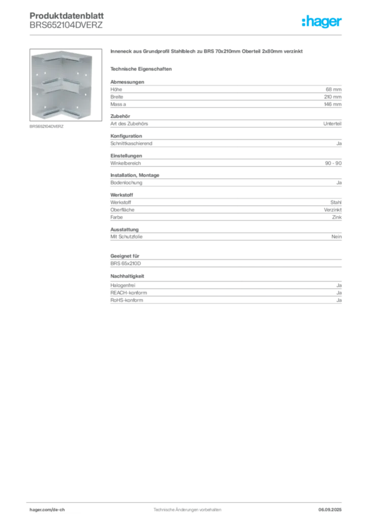 Bild Hager Produktdatenblatt BRS652104DVERZ | Hager Schweiz