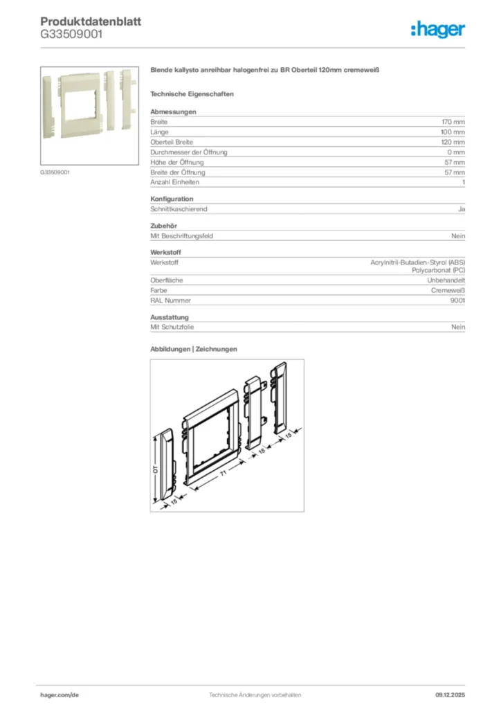 Bild Hager Produktdatenblatt G33509001 | Hager Deutschland