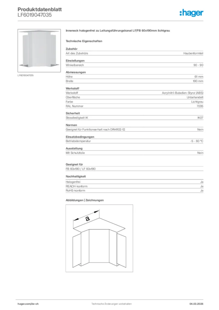 Bild Hager Produktdatenblatt LF6019047035 | Hager Schweiz