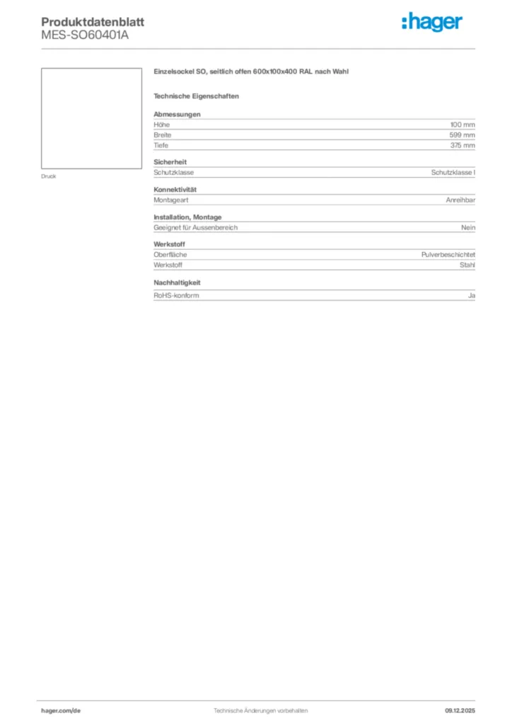 Bild Hager Produktdatenblatt MES-SO60401A | Hager Deutschland