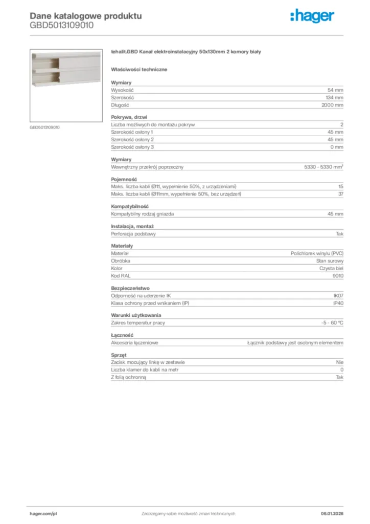 Zdjęcie Hager Karta katalogowa GBD5013109010 | Hager Polska