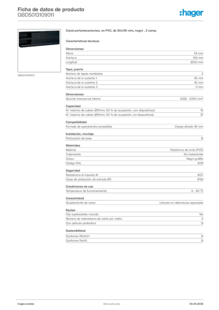Imagen Hager Ficha de datos de producto GBD5013109011 | Hager España