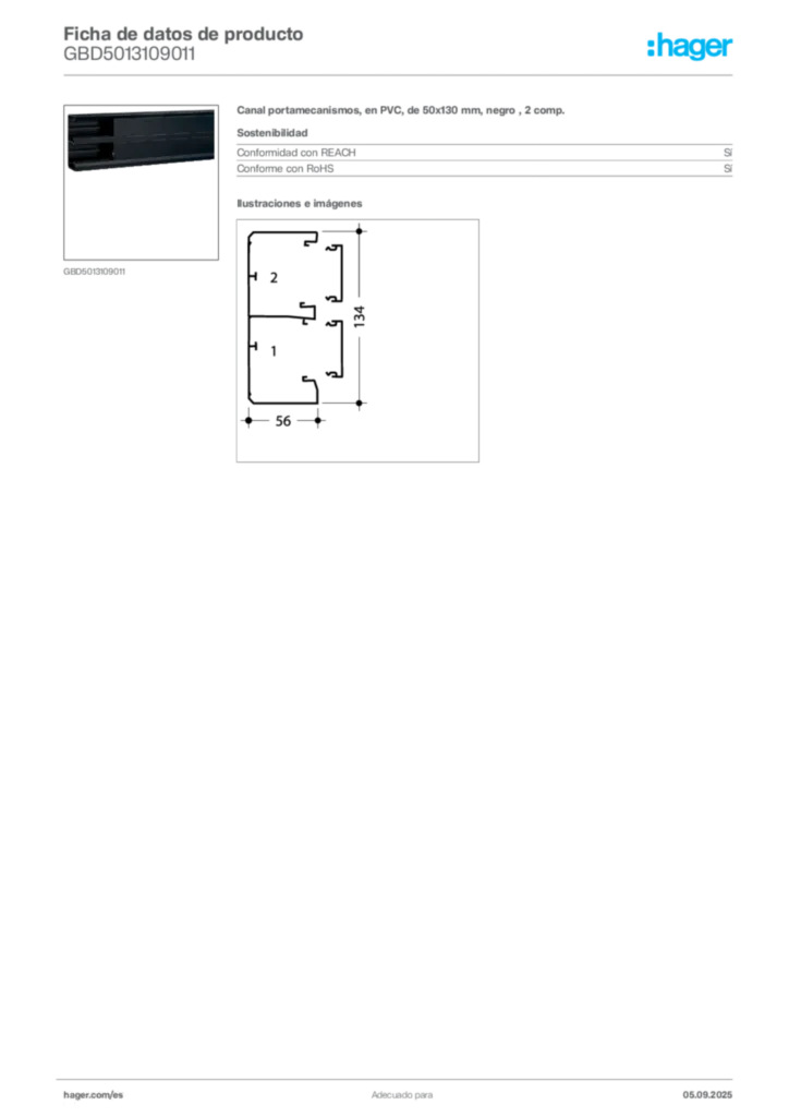 Imagen Hager Ficha de datos de producto GBD5013109011 | Hager España