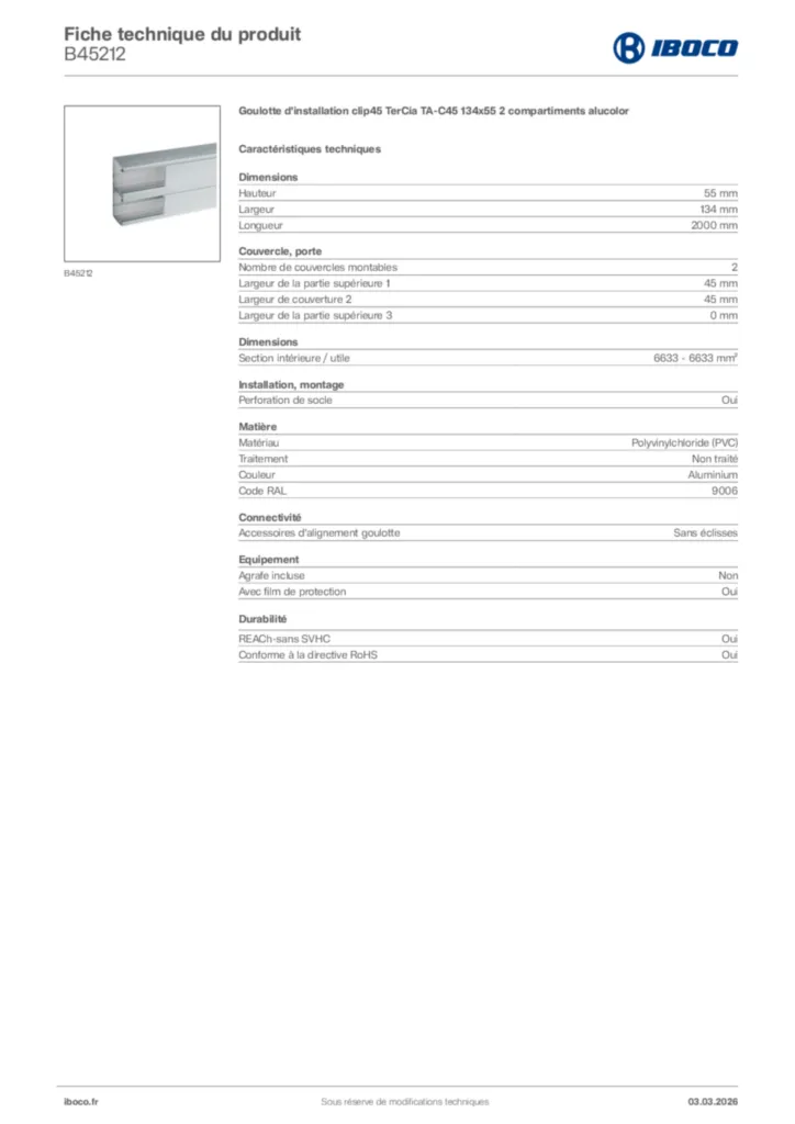 Image Iboco Fiche technique du produit B45212 | Hager France