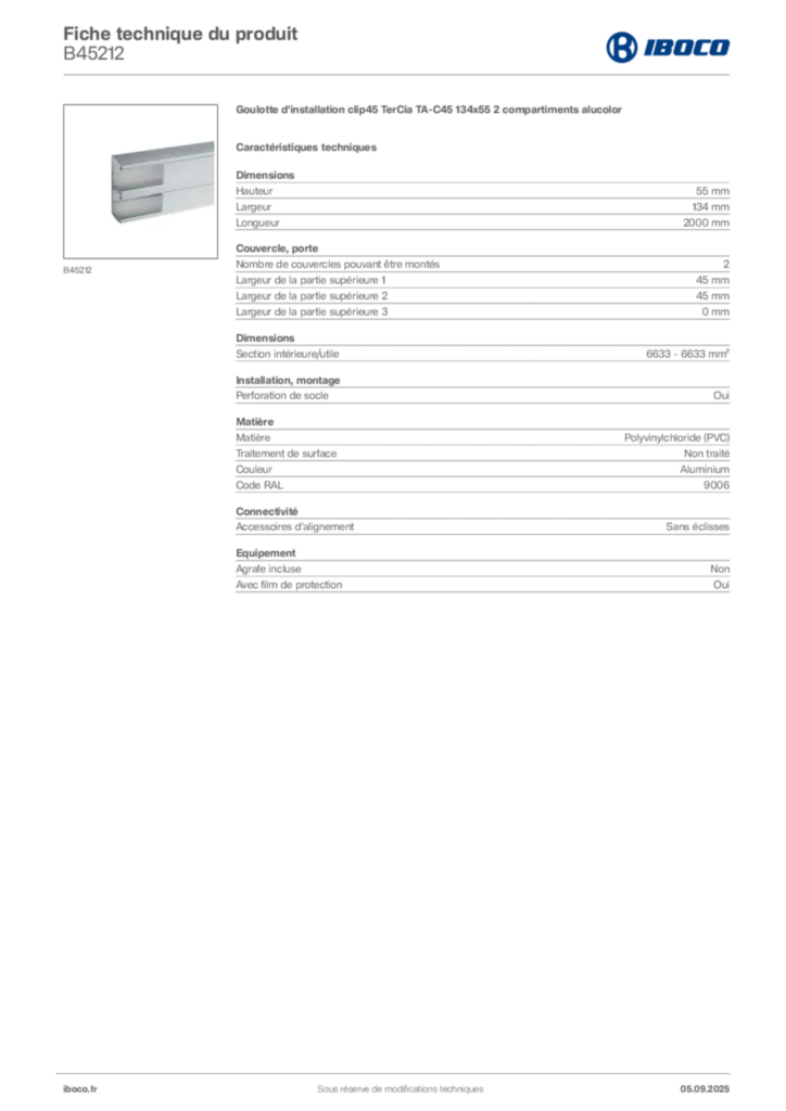 Image Iboco Fiche technique du produit B45212 | Hager France