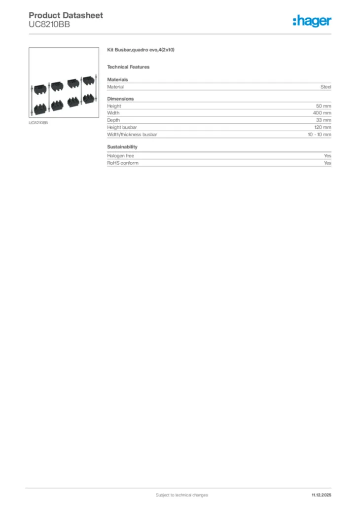 Image Hager Product data sheet UC8210BB  | Hager Africa