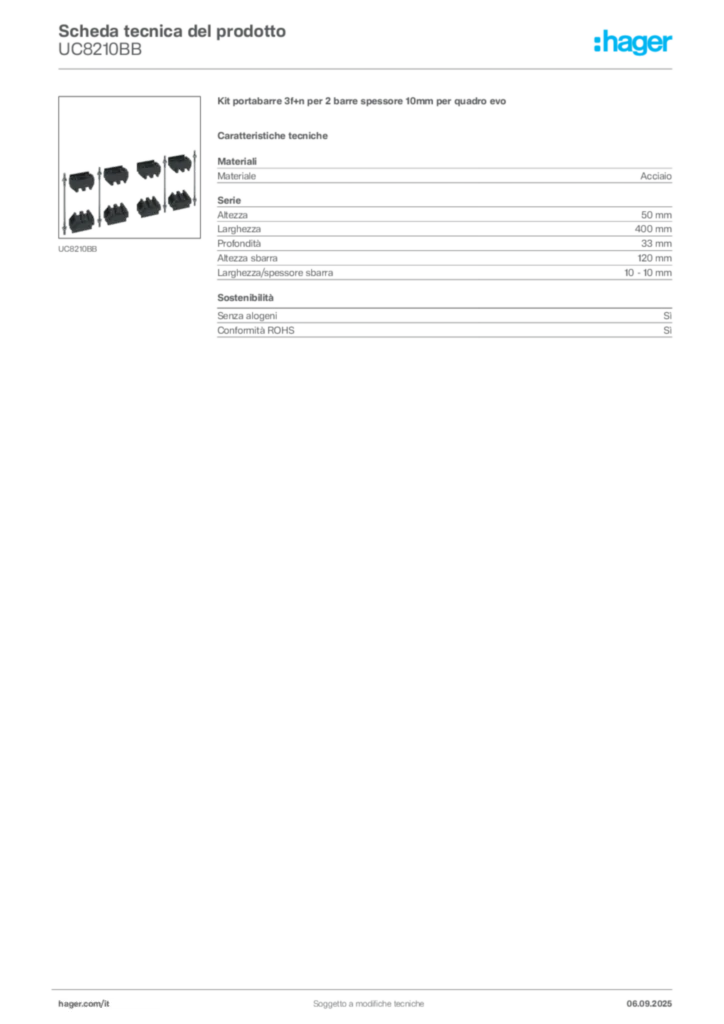 Immagine Hager Scheda tecnica del prodotto UC8210BB | Hager Italia