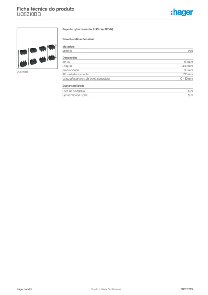 Imagem Hager Ficha técnica do produto UC8210BB | Hager Portugal